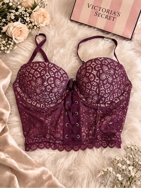 NWT Victoria's Secret 36B Demi Padded Purple Bra Bustier Lace Up corset top